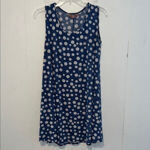 SJS Denim Blue and White Polka Dot Dress Fit and Flare Size M 0317268